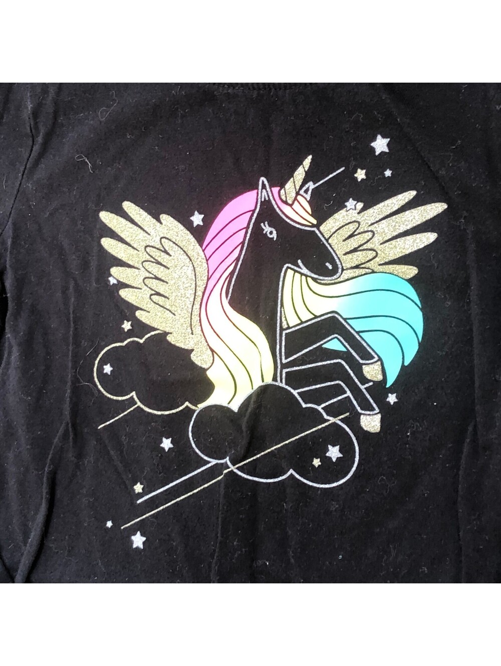 Cat & Jack Kids Black Long Sleeve Unicorn Graphic Shirt Size S (6/6X)
